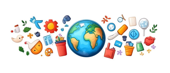 Garbage and recycling concept under loving the world and love nature in the form of banner tags and posters with space to add text