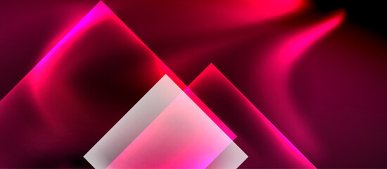 Glass squares with neon shiny light abstract background