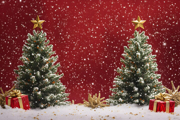 Obraz premium Elegant Christmas Decorations with Festive Ornaments, Sparkling Lights, Red and Gold Accents, and Cozy Holiday Charm for a Winter Wonderland Setting
