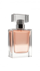 Fototapeta premium Bottle of Luxury Perfume in Clear Glass with Silver Cap, Close-up Shot of Fragrance Bottle on Black Background