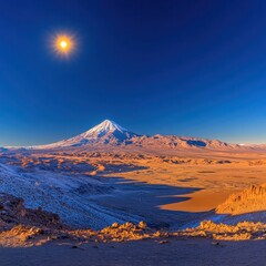 Moon Valley Panorama with Snowy Andes Mountains in Background, Atacama Desert, Chile