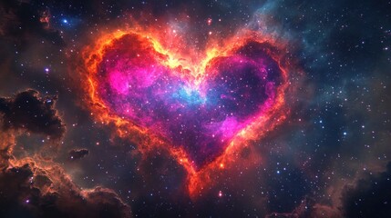 A cosmic heart nebula, vibrant with colors, symbolizing love and connection in the universe.