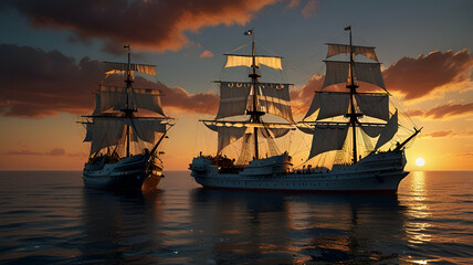 Fototapeta premium ship in sunset