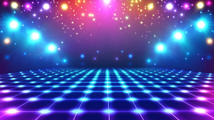 3D futuristic retro grid colorful rainbow neon light technology digital grid abstract background copy space. pattern with rays lines and dots club bar disco geometric cyberpunk electronic dance wallpa