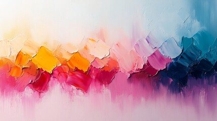 Abstract painting with soft pastel tones blending uplifting colors, featuring natural oil paint textures for refined artistic appeal, ideal for wallpapers, art prints, patterns, and design elements.