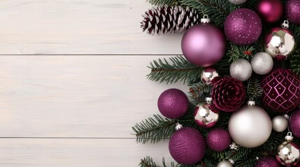 Elegant purple and silver Christmas ornaments.