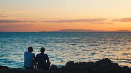 Convey the concept of personal development with a professional coach mentoring a client in a serene coaching session by the sea, Coaching by sea scene, Inspirational style