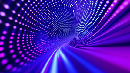 Naklejka premium 3D futuristic retro grid purple blue neon light technology digital grid abstract background copy space. pattern with rays lines and dots club bar disco geometric cyberpunk dance LED wallpapaer