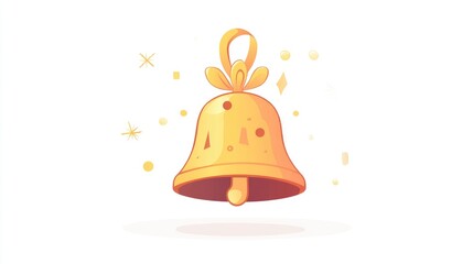 A Christmas bell, holiday icon, elegant flat design, shiny golden tones, isolated on white background