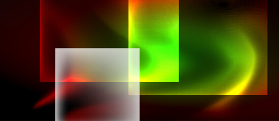 Fototapeta premium Glass squares with neon shiny light abstract background