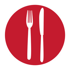 fork and knife on red circle background