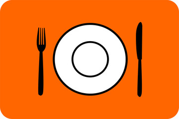 plate with knife and fork cutlery on orange square background
