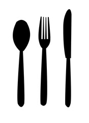 cutlery, fork, spoon and knife. black cutlery isolated on white.