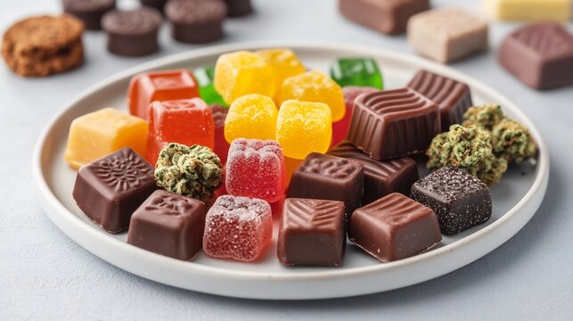 Artfully Arranged Cannabis-Infused Edibles on a Plate:Delectable Treats for Health-Conscious