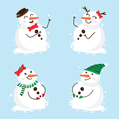set of snowmen and snowman vector collection design