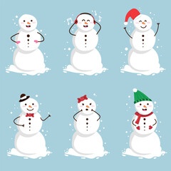 set of snowmen and snowman vector collection design