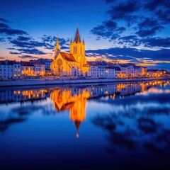 Fototapeta premium Burgundy France: Panoramic View of Yonne River & Auxerre Church