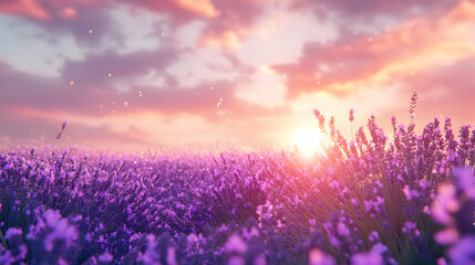 Naklejka premium Purple Lavender Field Sunset Background