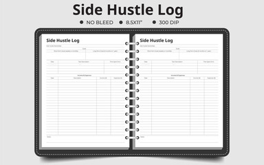 Side Hustle Logbook Planner Or Tracker Or Organizer Pages - Vector Illustration