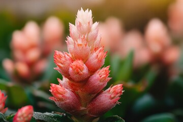 Fototapeta premium Stunning coral pink flower, close-up view, nature's vibrant beauty.
