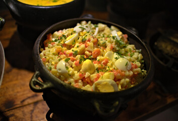 Egg salad with potatoes and carrots. Brazilian food made with eggs, onions, potatoes, carrots and a little mayonnaise.