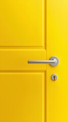 Obraz premium Bright yellow door with silver handle minimalistic design background