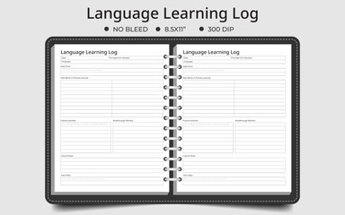 Language Learning Logbook Or Tracker Vector Illustration - A Practical Tool To Record Vocabulary, Track Progress, Practice Skills, Set Goals, Monitor Growth, Plan Lessons.