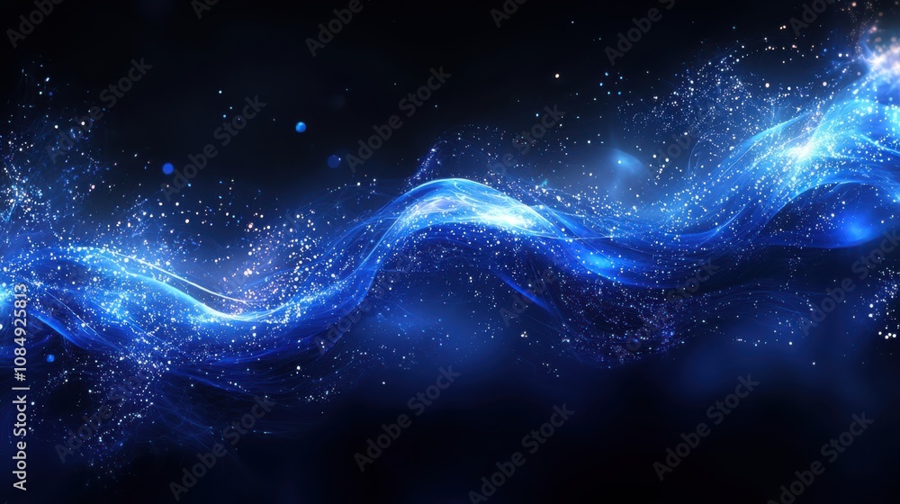 Poster exploring dynamic blue abstract design with linked data mesh digital realm graphic imagery immersive