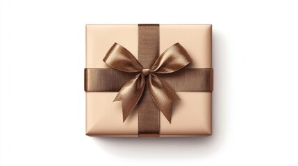 A gift box with ribbon, seasonal element, photorealistic style, shiny metallic wrapping, isolated on white background