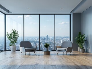 Fototapeta premium Urban living redefined expansive modern glasswall landscape city center interior design contemporary environment panoramic view innovative architecture for optimal seo impact