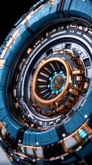 Futuristic Tech Sphere Abstract 3D Render Sci Fi Engine Metallic Textures Gold Blue Teal Abstract