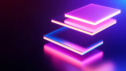 3D abstract neon light technology virtual reality background. cyberpunk futuristic luxury fashion sci-fi line and shape curve geometric colorful rainbow glow glossy glass retro vibe wallpaper