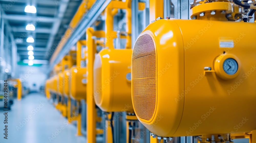 Poster close-up of automated machines in a modern industrial facility with advanced production processes