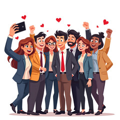 A group of friends sharing joyful moments with heartfelt celebrations and selfies, digital illustration of celebration concept.