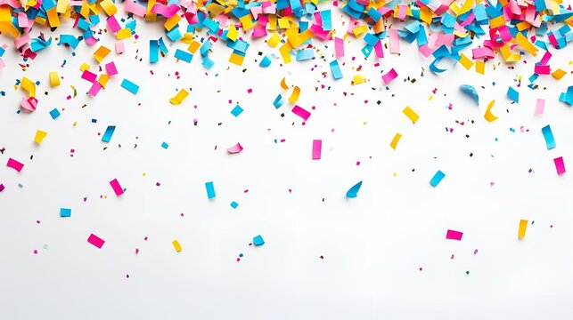 Rectangular Confetti Arrangement in Pink, Yellow and Blue with Copy Space