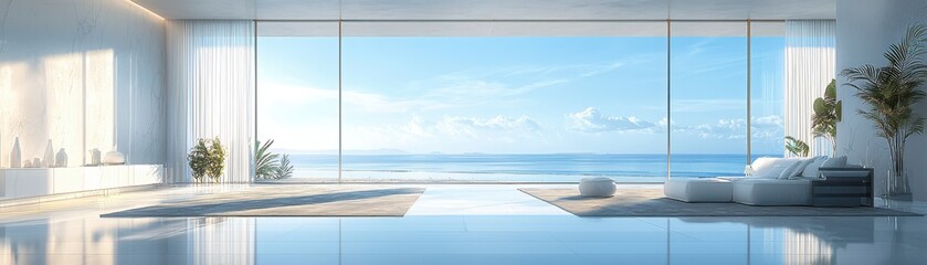 Obraz premium Exploring modern architecture a contemporary house with large windows beachfront location interior design bright environment panoramic view sustainability insights