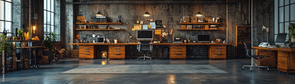 Poster enhancing productivity open concept workspace with ceiling track lighting modern office design innov