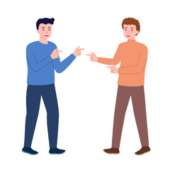 Obraz premium Male friends casual greeting character in flat design on white background.