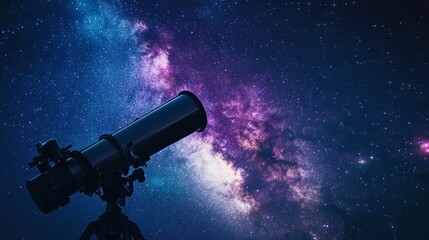 Fototapeta premium A contemplative astronomy observatory under a starry sky, Telescopes pointed at celestial objects, Cinematic photography style