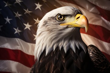 Fototapeta premium photograph of eagle against the American flag while celebrating Independence Day