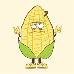 Corn Cartoon Character Design with Vector Illustration