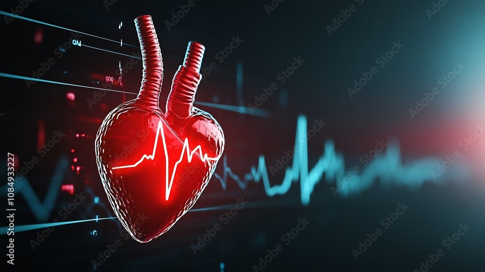 Poster clean 3d of heart rate monitoring icon with basic pulse line