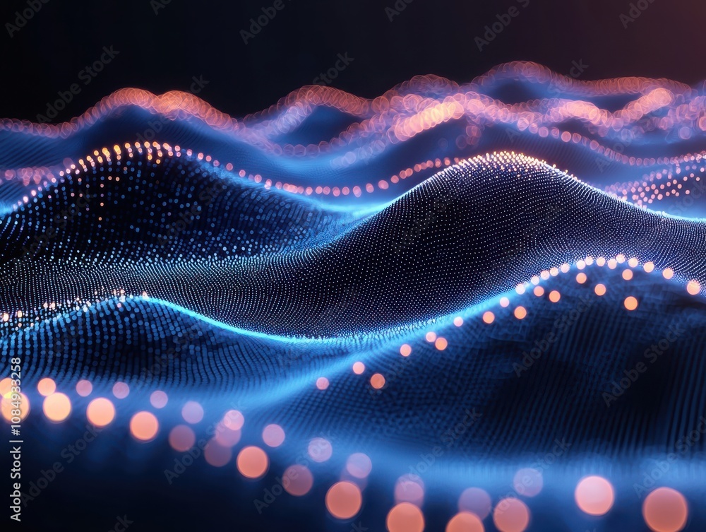 Poster dynamic particle system visualization digital realm graphic design abstract environment close-up vie