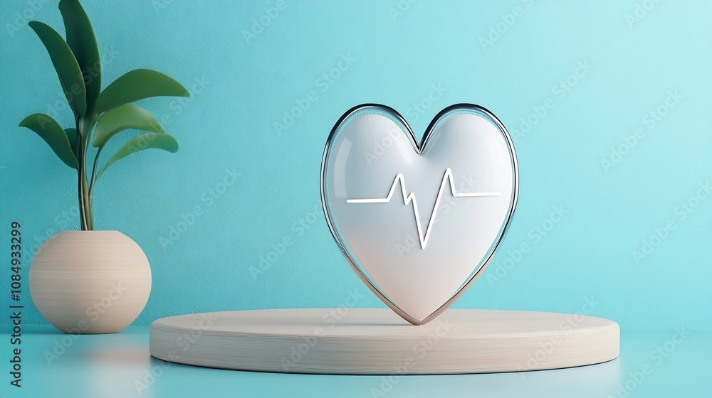 Poster heart rate icon with minimal pulse line and clean 3d background