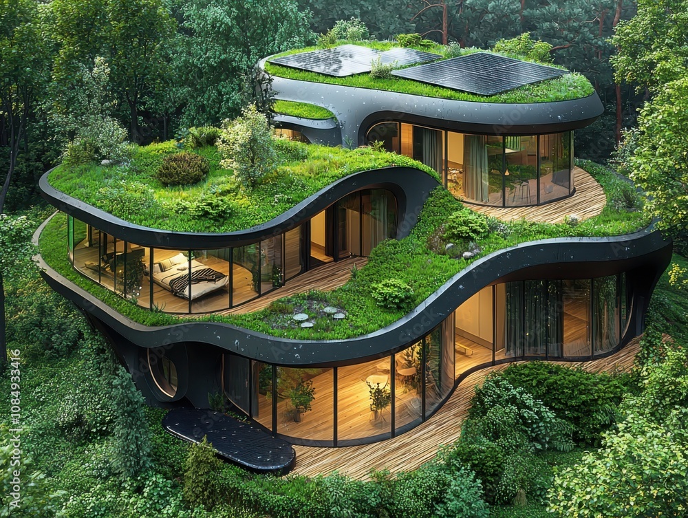 Poster creating sustainable architecture innovative green building design in urban environments for a green