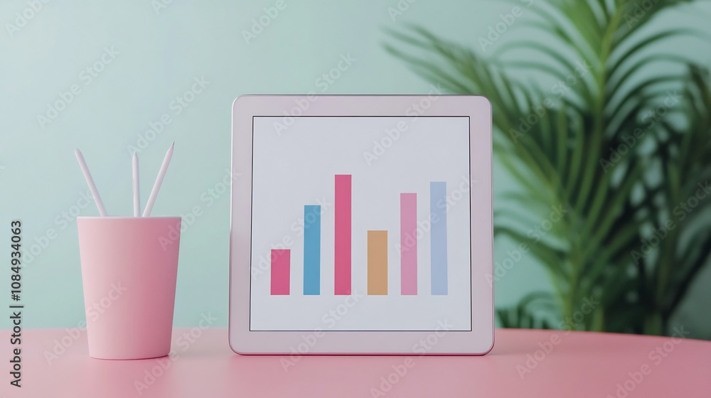 Poster digital tablet displaying seo marketing strategy analysis and data visualization