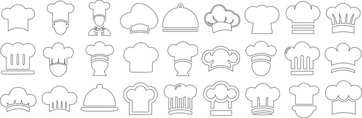 Chef hat line icon set, perfect chef cap illustration for culinary projects, restaurant branding, menu designs, and kitchen related themes. Ideal for chefs and food businesses