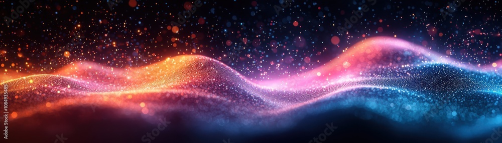Poster dynamic flowing shapes digital art studio abstract visuals vibrant universe close-up glowing particl