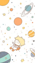 Spiritual Light Frequency, Playful Chibi Character in Cosmic Adventure Scene