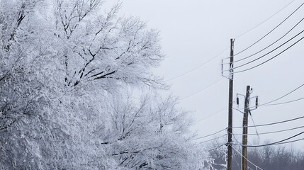Ice Storm Covering Trees and Power Lines